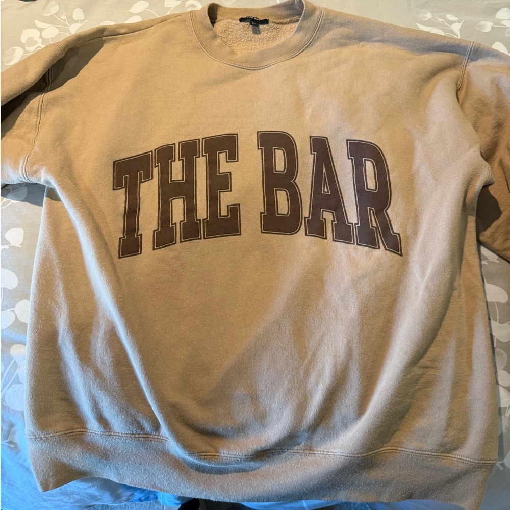 Tan Crewneck Sweater with Bold Lettering